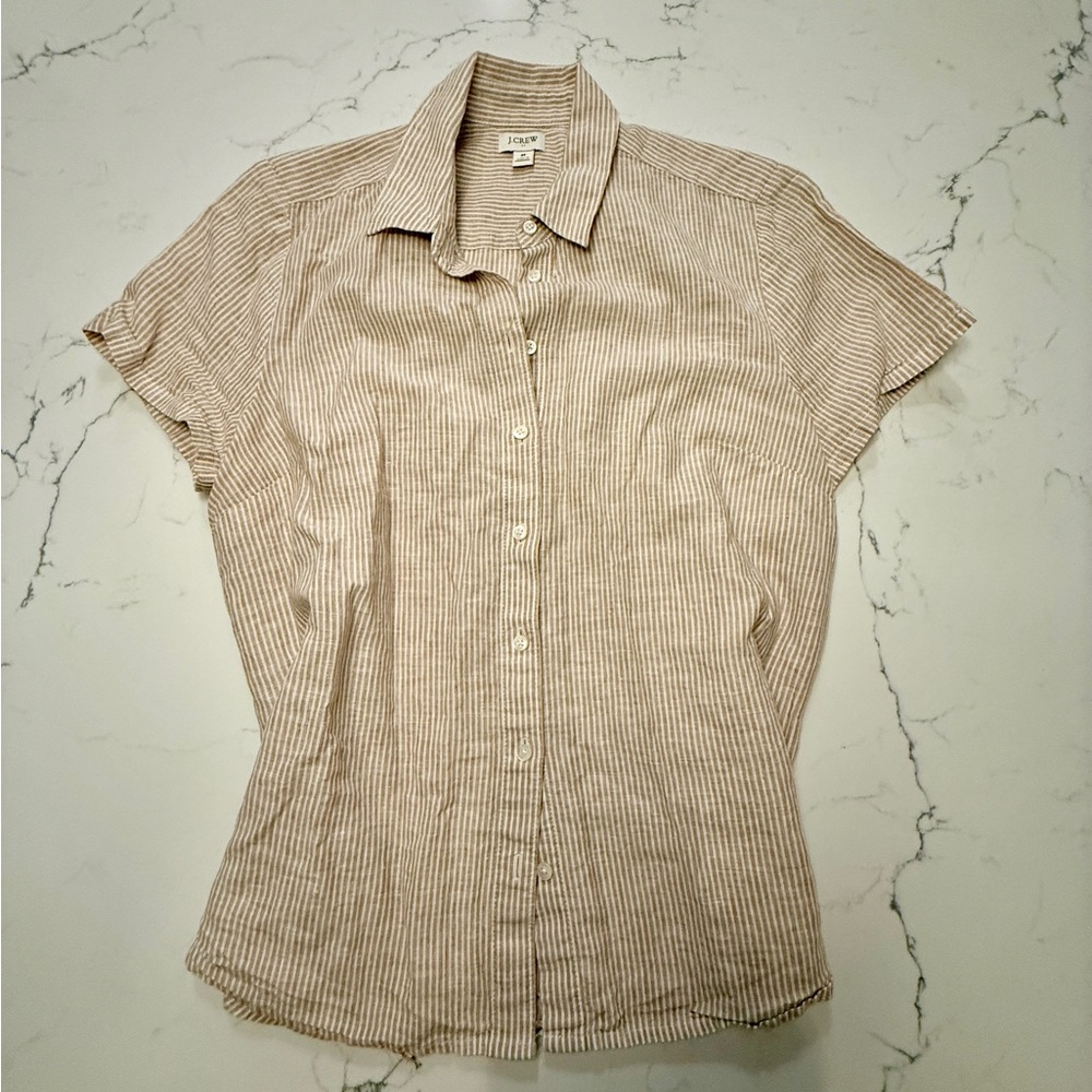 J. Crew Short Sleeve Button-Down Shirt in Beige Stripe
